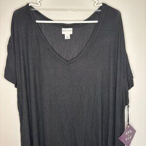 AVA & VIV NEW Short Sleeve Ribbed Hi-Lo Tee Black 2X Plus Stretch Long